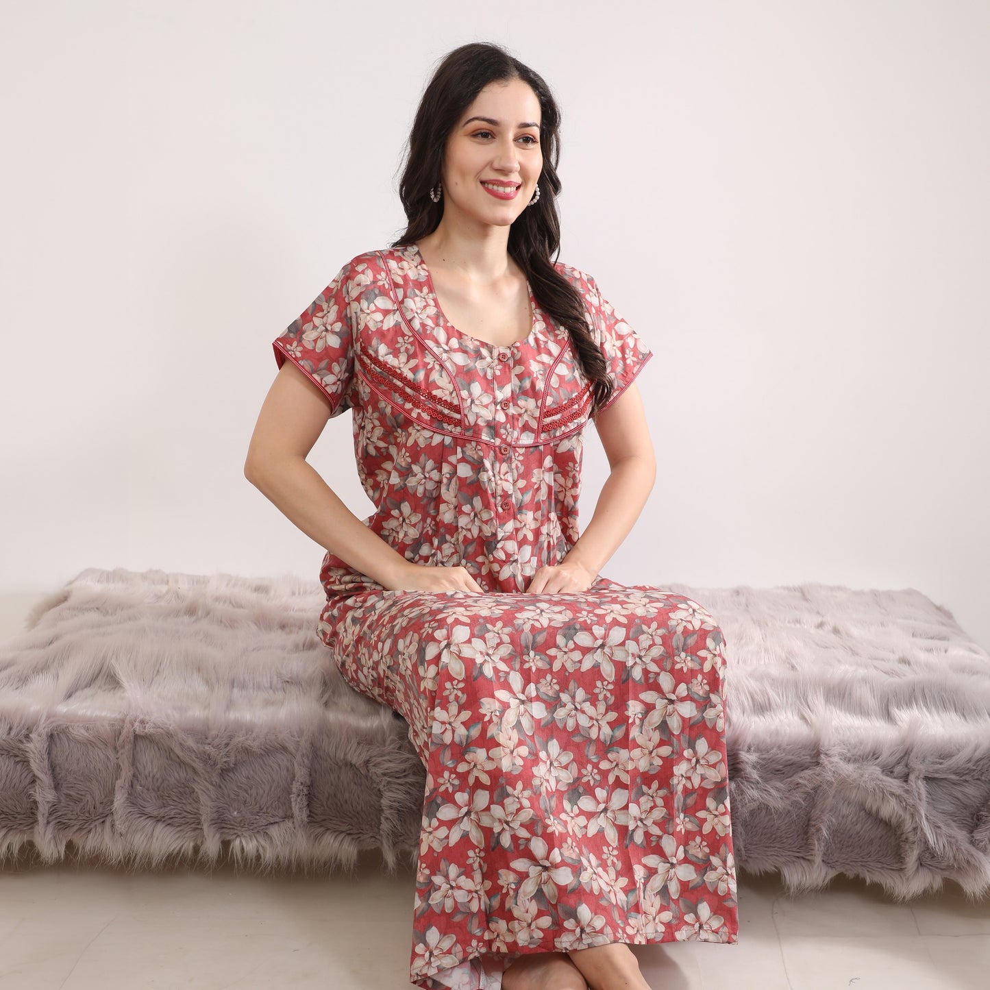 Floral Print Full Length Night Gown