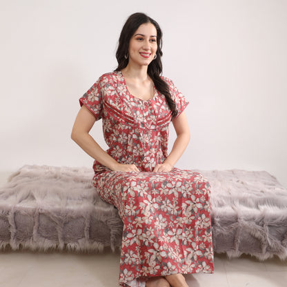 Floral Print Full Length Night Gown
