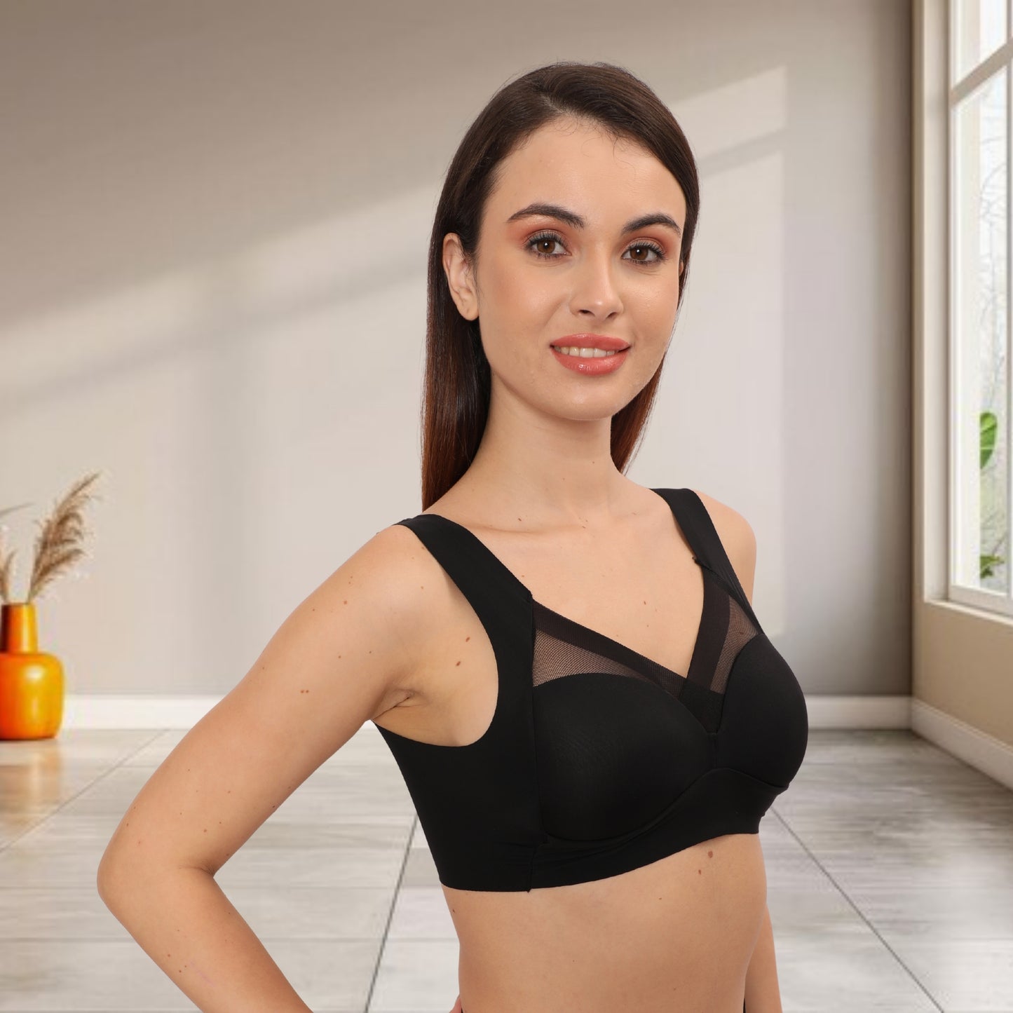 Wirefree Comfortable Padded Lift Push Up Thin, Soft, Sexy Back Smoothing Bra for Women