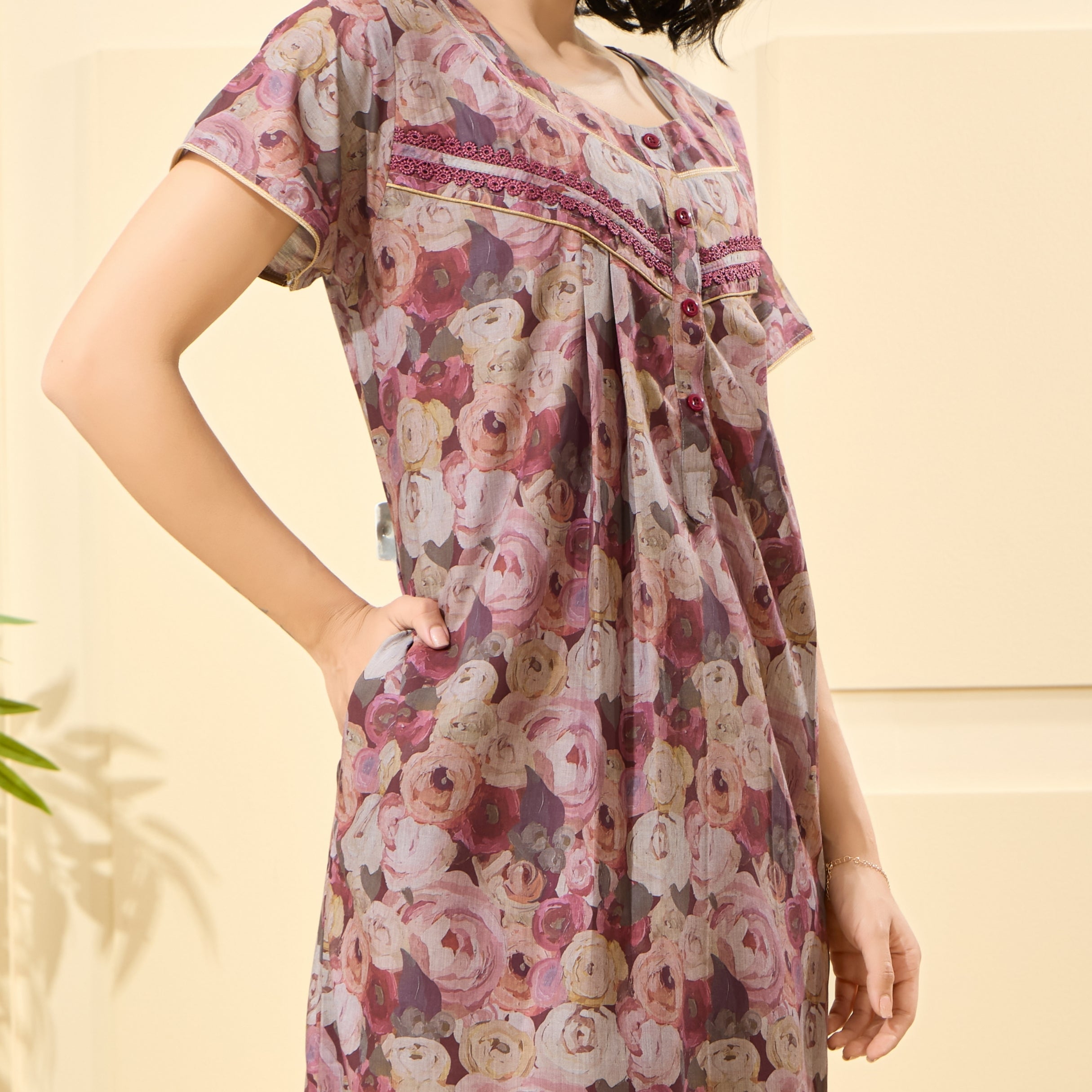 Floral Print Full Length Night Gown
