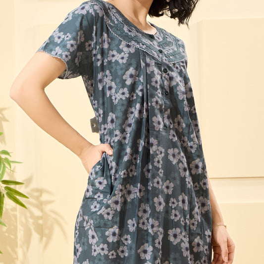 Floral Print Full Length Night Gown
