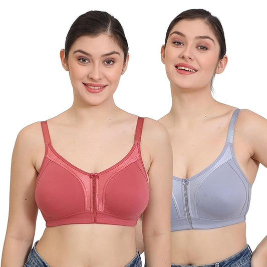 Minimizer Everyday Bra-Pack of 2 Bra(PEACHY ORANGE-SKY BLUE)