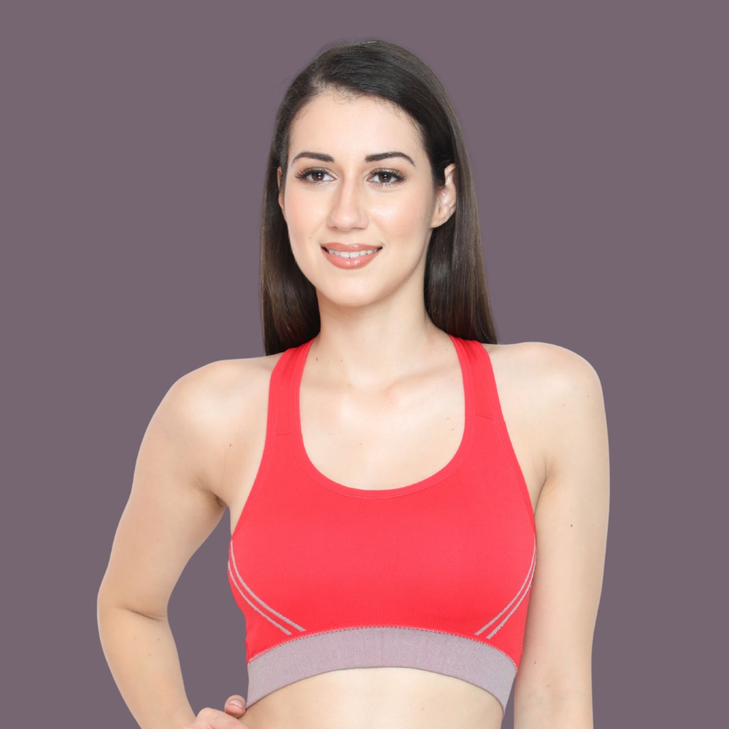Women Nylon Spandex Padded Seamless Medium Impact Sports Bra