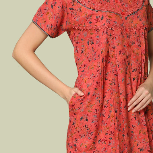 Floral Print Full Length Night Gown
