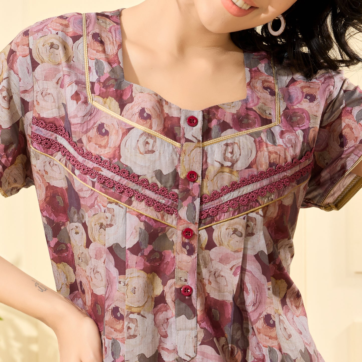 Floral Print Full Length Night Gown