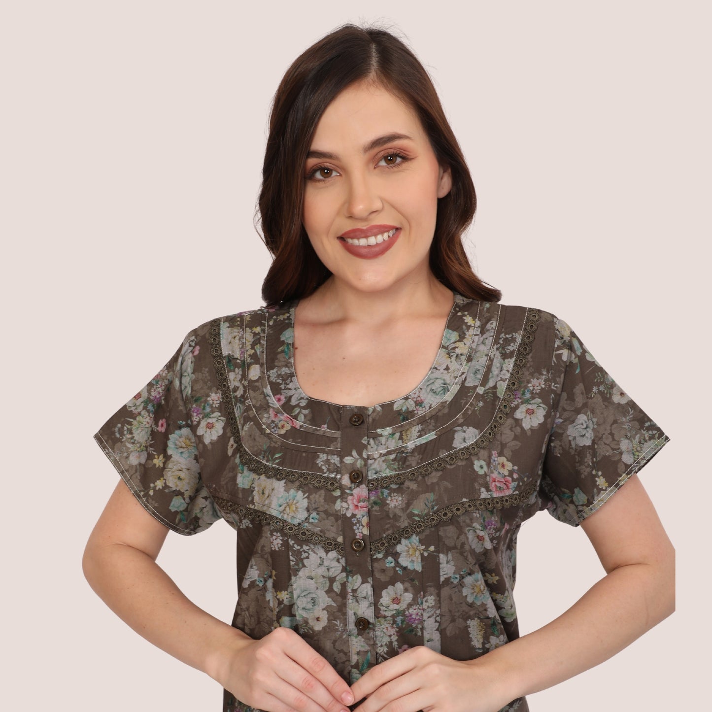 Floral Print Full Length Night Gown