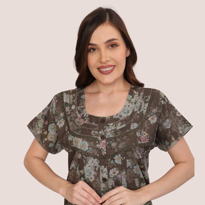 Floral Print Full Length Night Gown