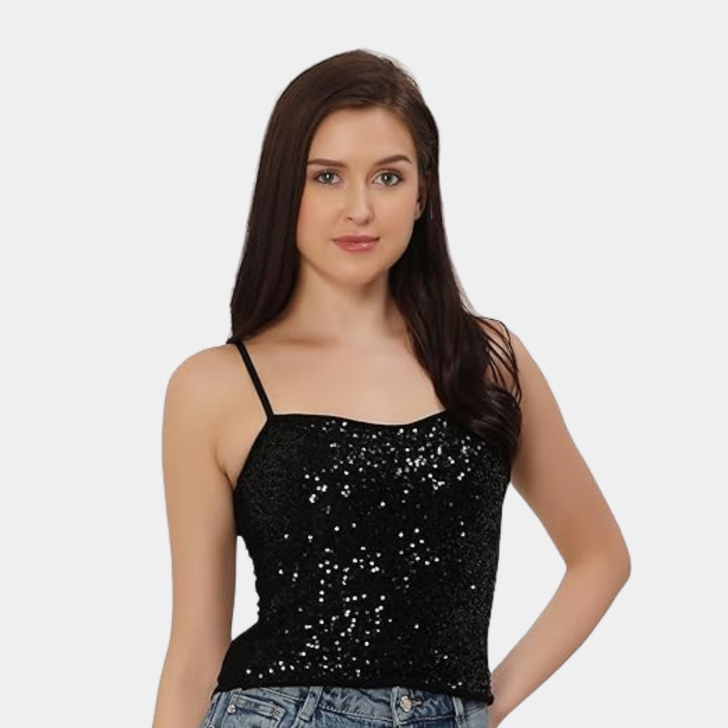Sleeveless Adjustable Sequin Cami Top