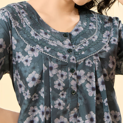 Floral Print Full Length Night Gown