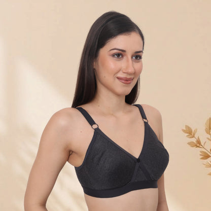 Soft Poly Cotton Non-Padded Wirefree Everyday T-Shirt Bra with Adjustable Straps