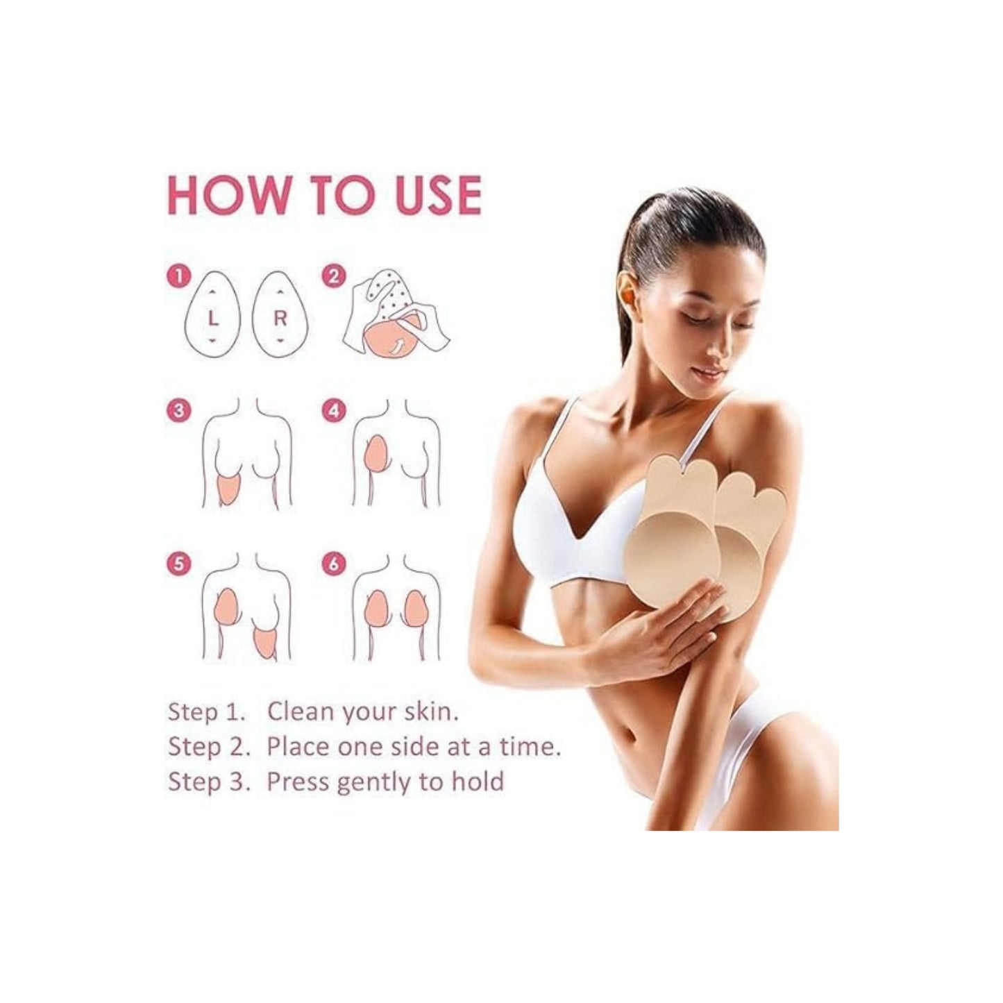 Reusable Thin Silicone Push Up Nipple Cover, Invisible Adhesive Bra