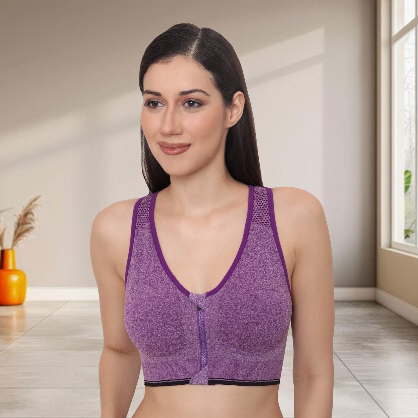 Lightly padded on the front with a front zipper closure
