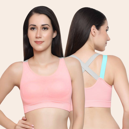 Nylon Spandex Padded Non Wired Racer Back Sports Bra