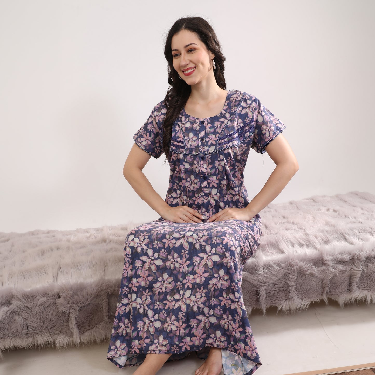 Floral Print Full Length Night Gown