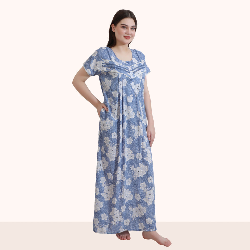 Floral Print Full Length Night Gown