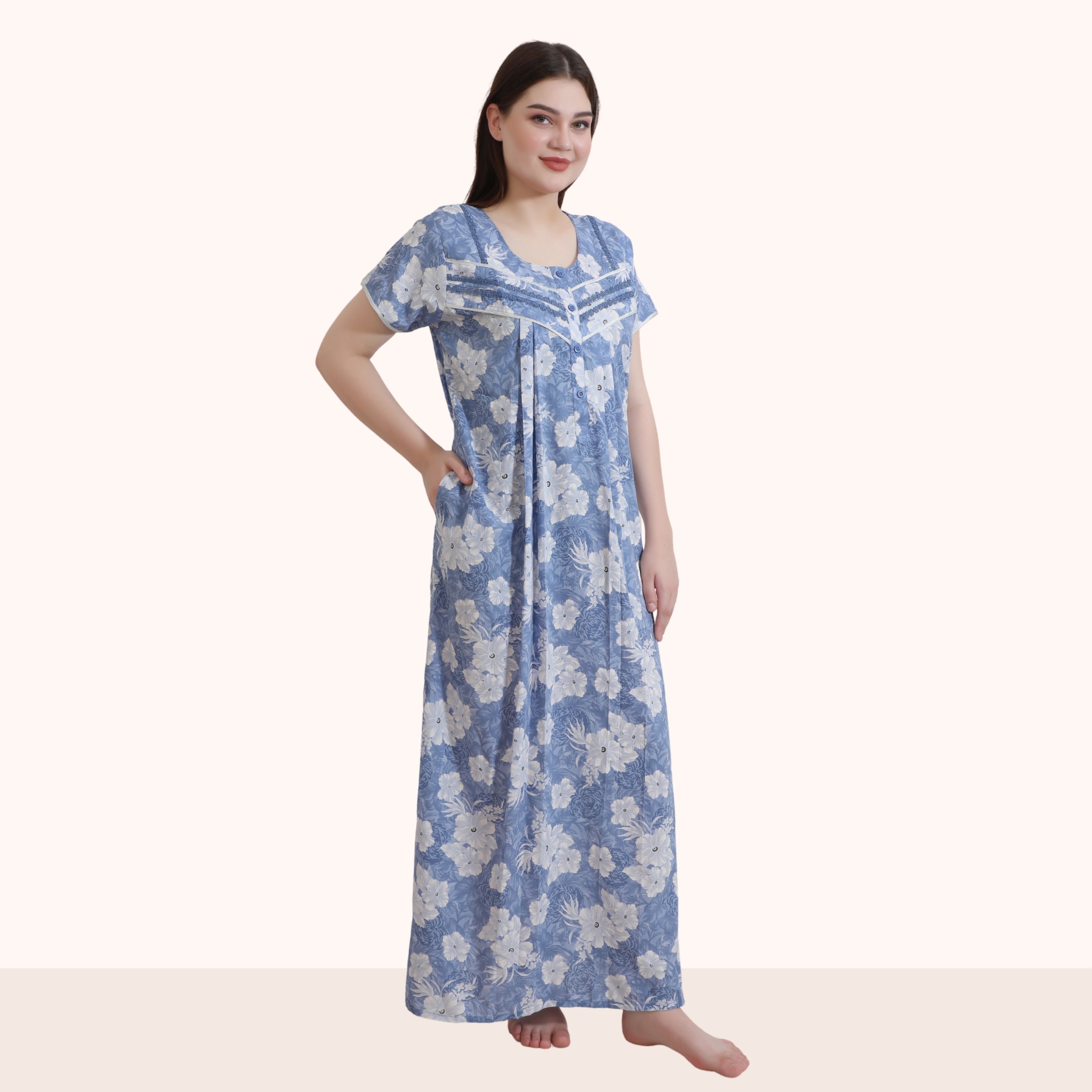 Floral Print Full Length Night Gown