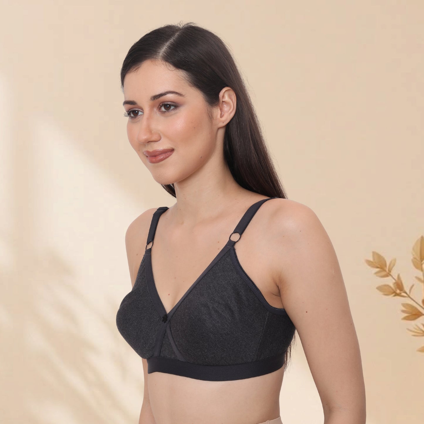 Soft Poly Cotton Non-Padded Wirefree Everyday T-Shirt Bra with Adjustable Straps