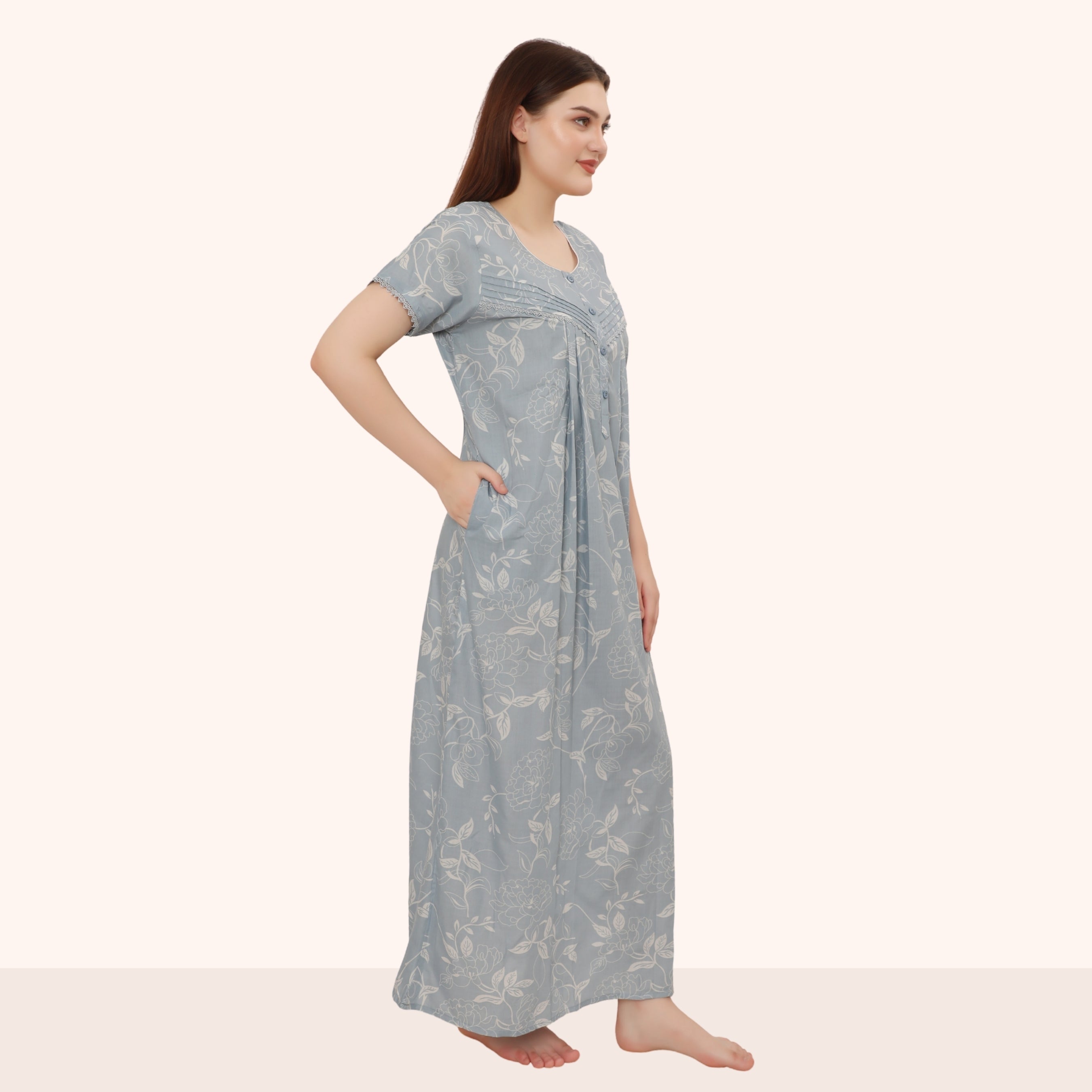 Floral Print Full Length Night Gown