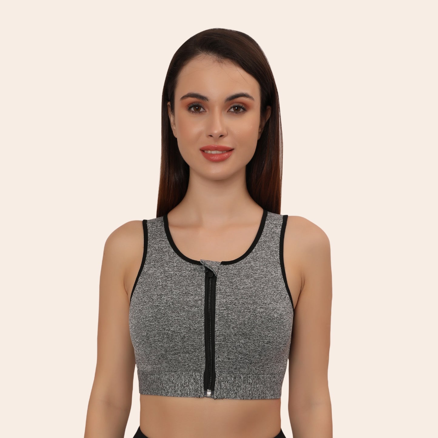 High Impact Mesh Racerback Design with Front Zip, Cushion Straps & Removable Pads