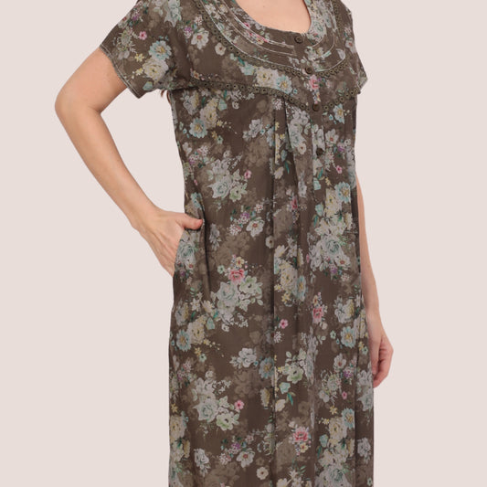 Floral Print Full Length Night Gown