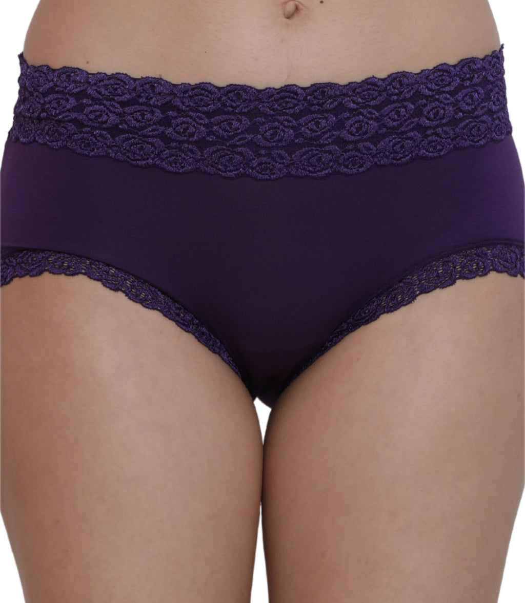 Cotton Lace Spandex Mid Rise Full Coverage Hipster Panty