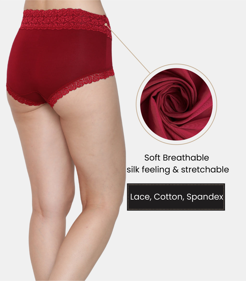 Cotton Lace Spandex Mid Rise Full Coverage Hipster Panty