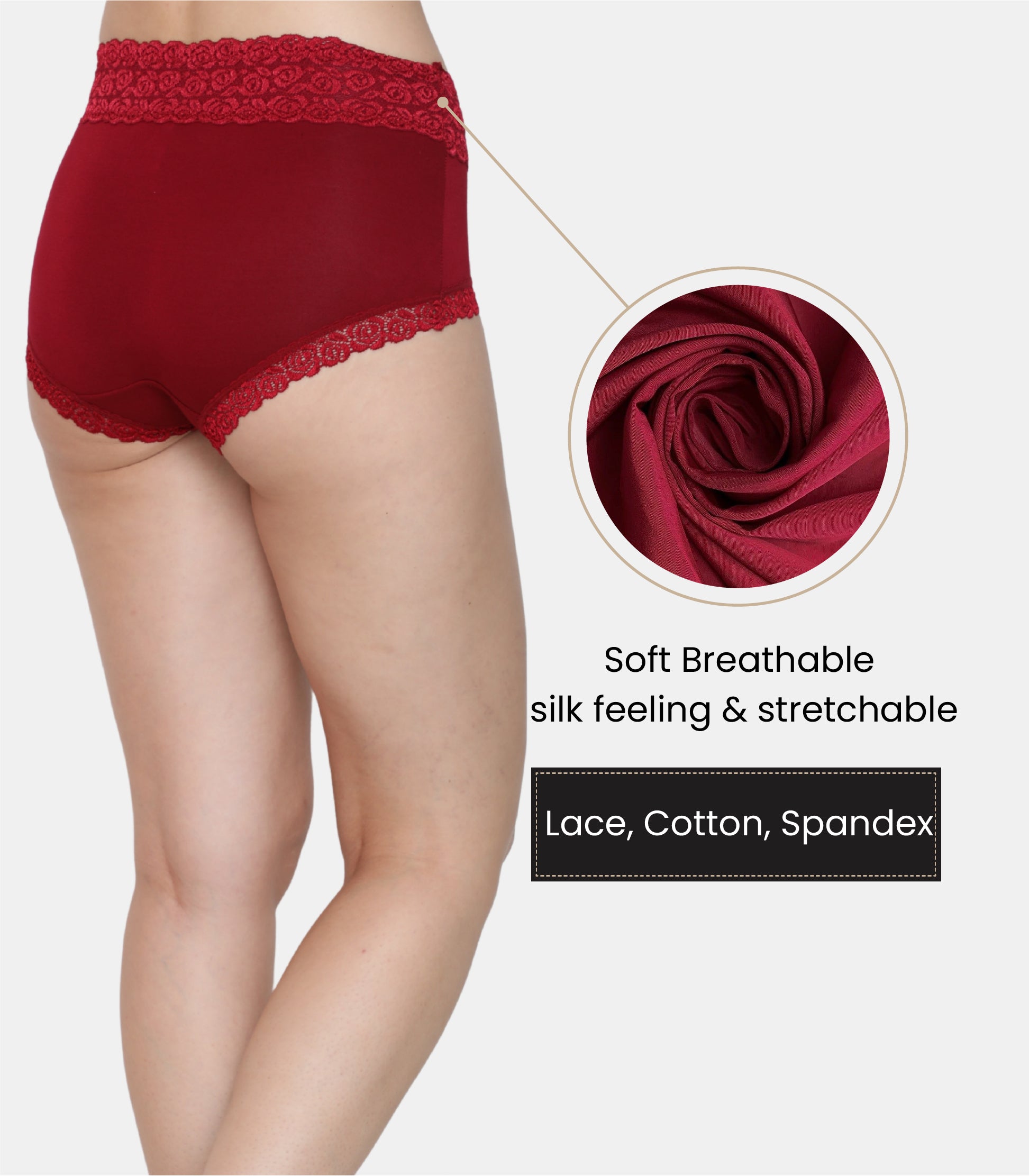 Cotton Lace Spandex Mid Rise Full Coverage Hipster Panty