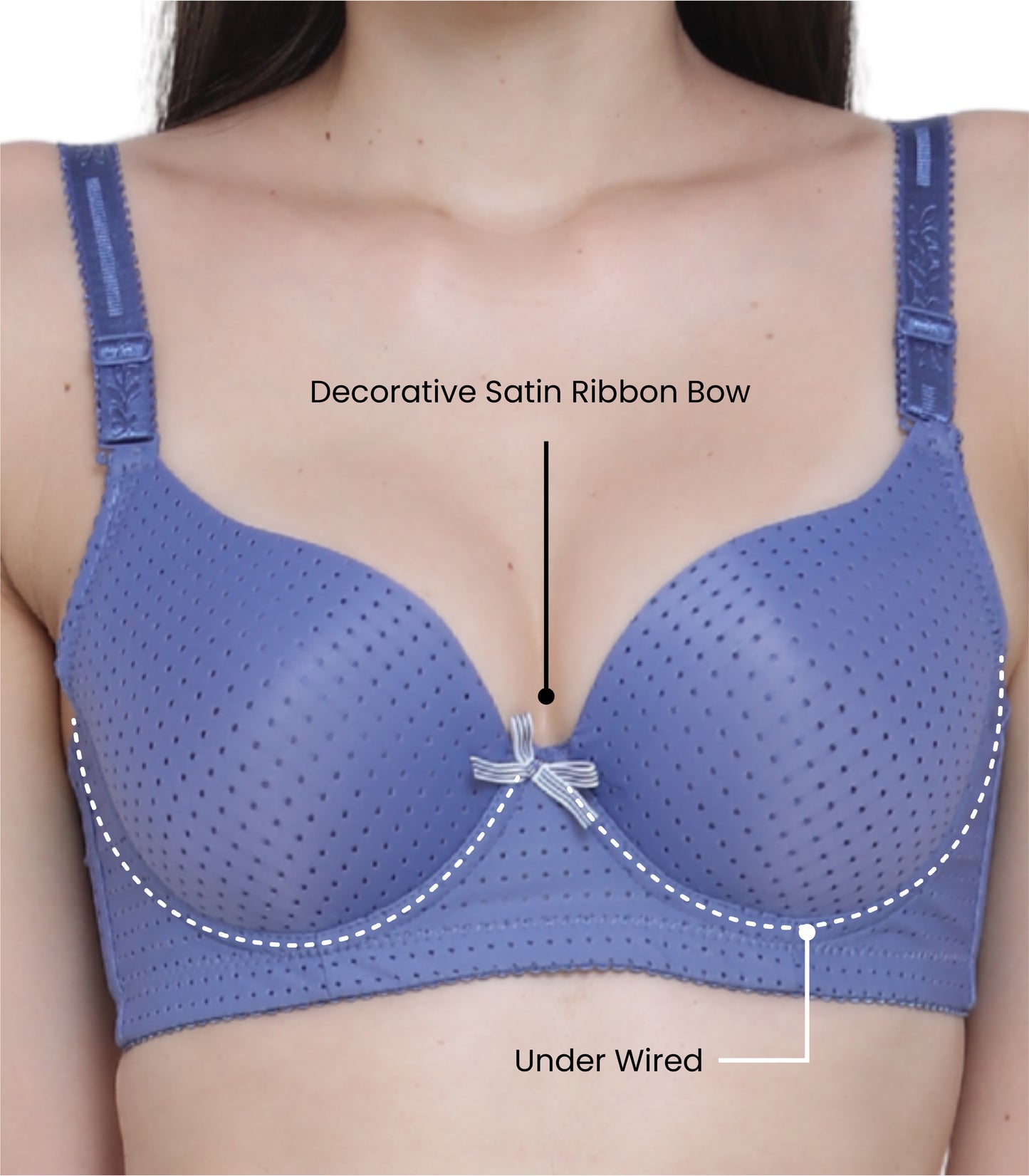Cotton Nylon Elastane Padded Underwire Adjustable Straps Push Up Bra