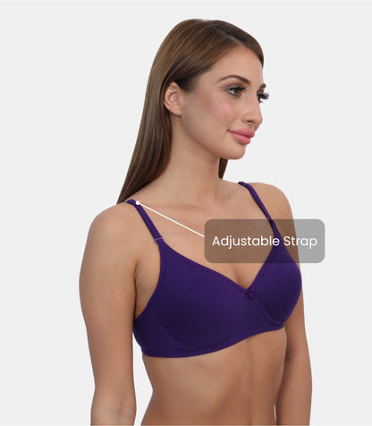 Full Coverage Padded Non-Wired Adjustable & Removable Straps Tshirt Bra