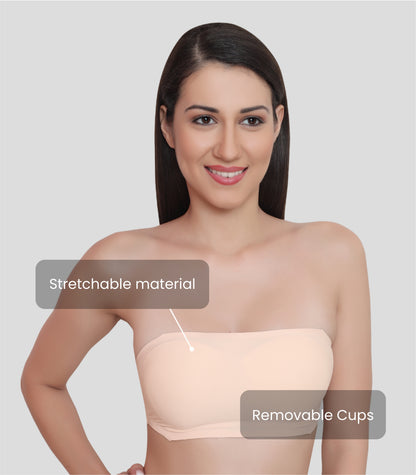 Nylon Spandex Padded Wire Free Seamless Strapless Back Hook Tube Bra with Removable Pads