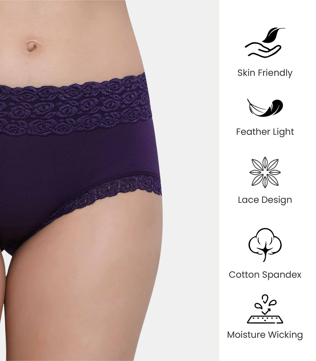 Cotton Lace Spandex Mid Rise Full Coverage Hipster Panty