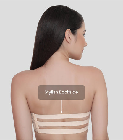 Nylon Spandex Padded Wire Free Seamless Strapless Back Hook Tube Bra with Removable Pads