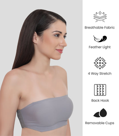 Nylon Spandex Padded Wire Free Seamless Strapless Back Hook Tube Bra with Removable Pads