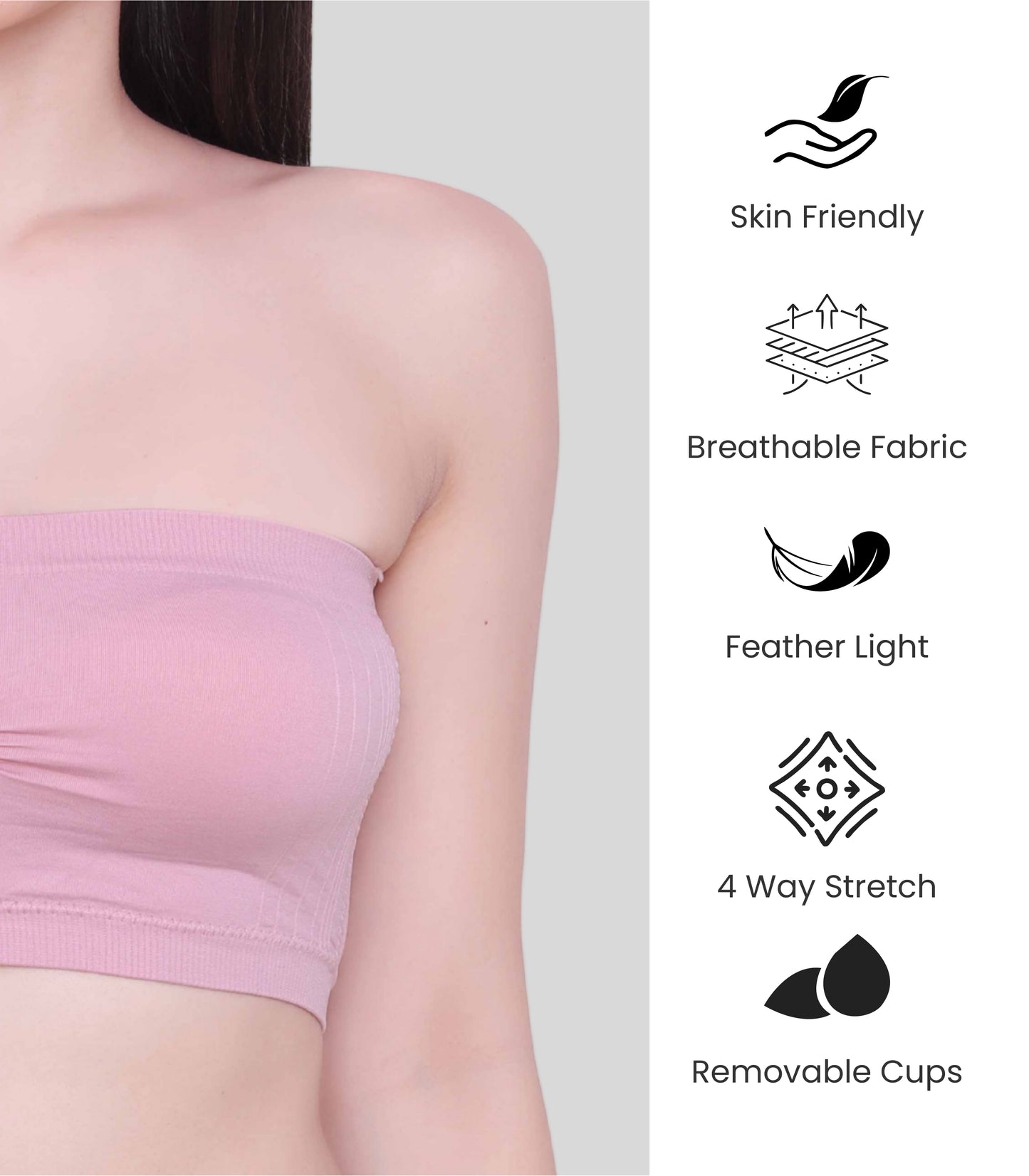 Everyday Wear Padded Tube Bra Wire Free Stretchable Strapless Bandeau Bras