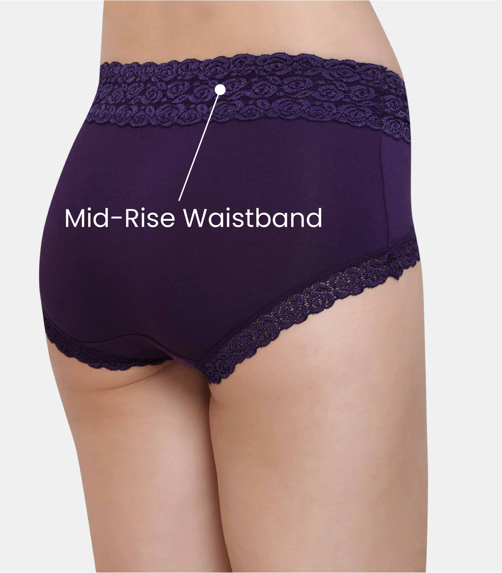 Cotton Lace Spandex Mid Rise Full Coverage Hipster Panty