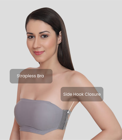 Nylon Spandex Padded Wire Free Seamless Strapless Back Hook Tube Bra with Removable Pads