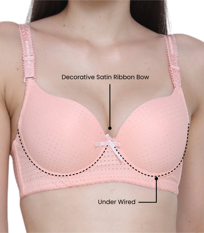Cotton Nylon Elastane Padded Underwire Adjustable Straps Push Up Bra