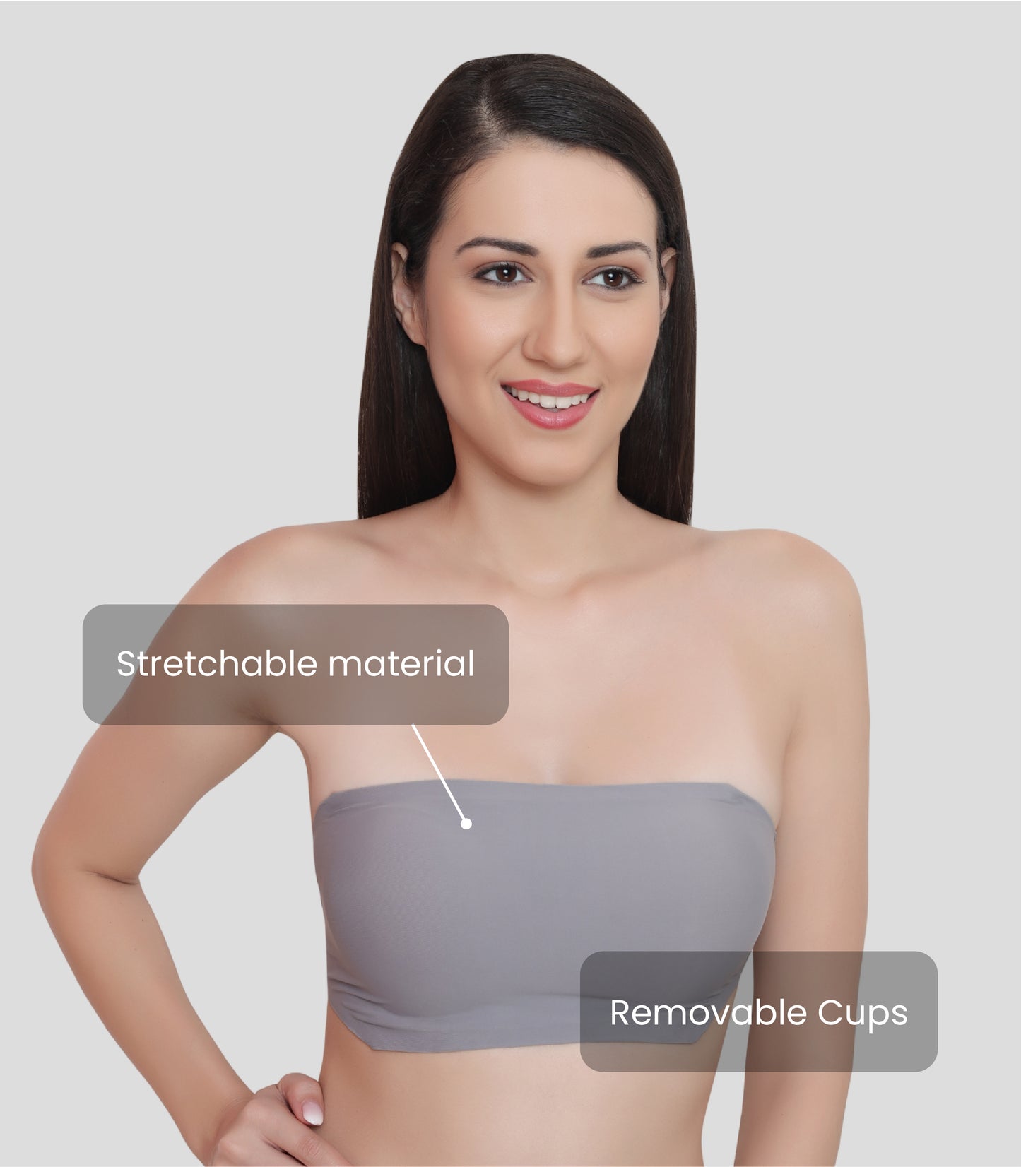Nylon Spandex Padded Wire Free Seamless Strapless Back Hook Tube Bra with Removable Pads