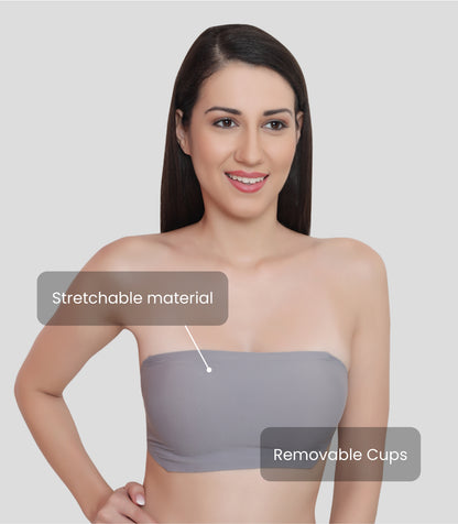 Nylon Spandex Padded Wire Free Seamless Strapless Back Hook Tube Bra with Removable Pads