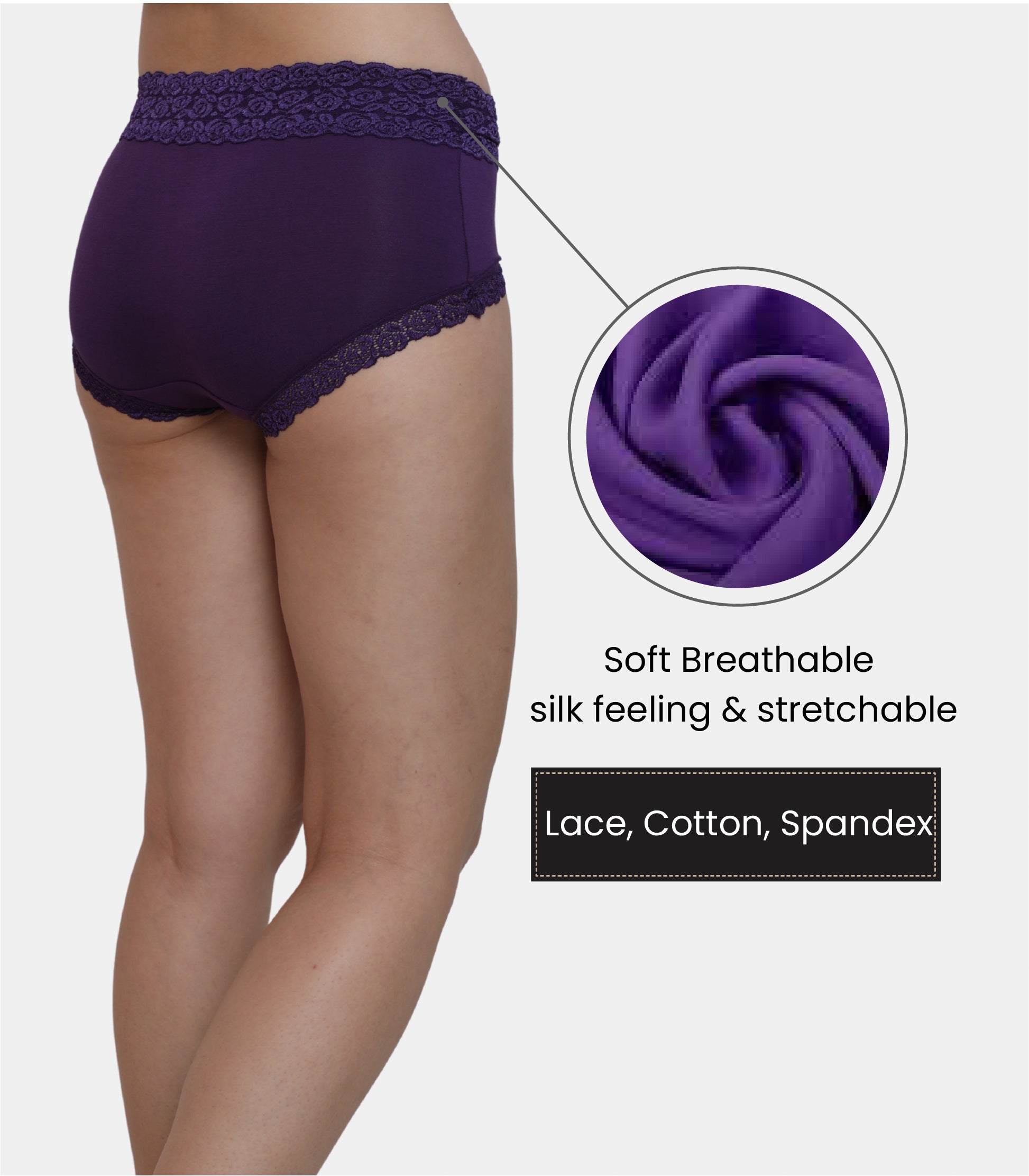 Cotton Lace Spandex Mid Rise Full Coverage Hipster Panty