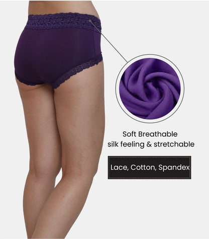 Cotton Lace Spandex Mid Rise Full Coverage Hipster Panty