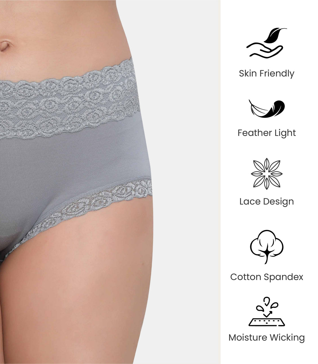 Cotton Lace Spandex Mid Rise Full Coverage Hipster Panty