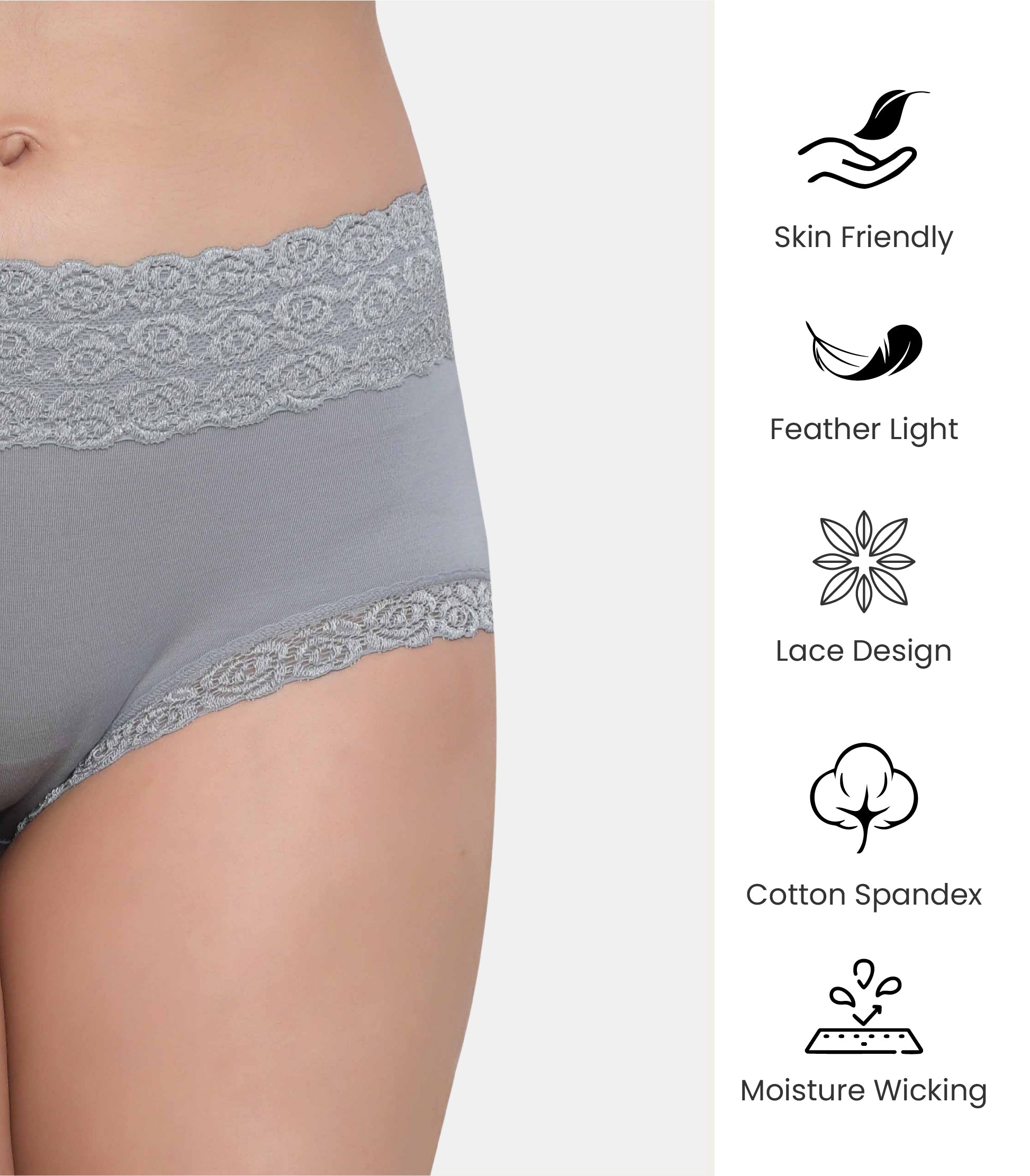 Cotton Lace Spandex Mid Rise Full Coverage Hipster Panty