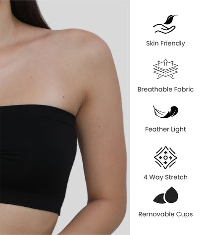 Nylon Spandex Tube Bra Everyday Wear Padded Wire Free Stretchable Strapless Bandeau Bras