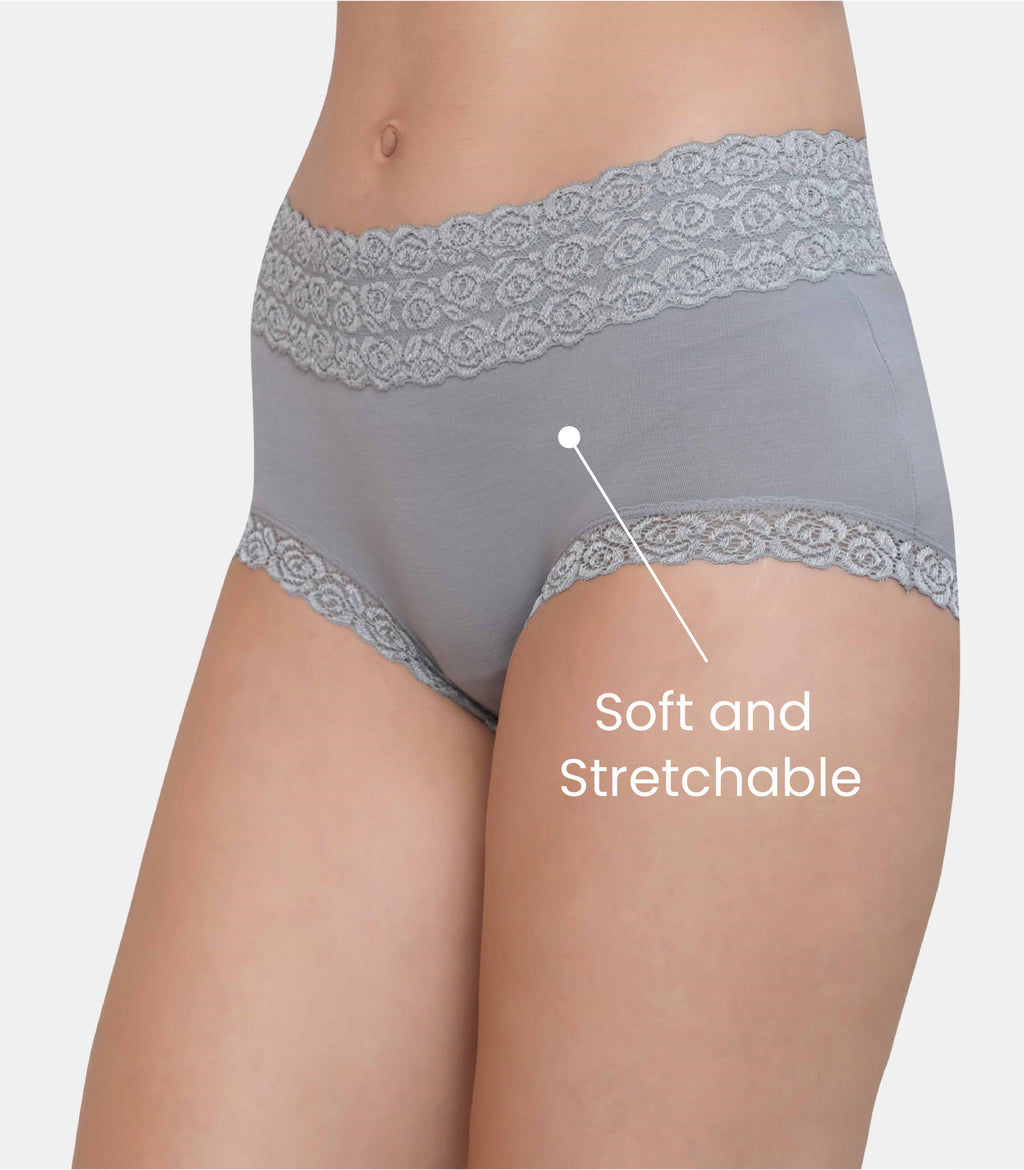 Cotton Lace Spandex Mid Rise Full Coverage Hipster Panty