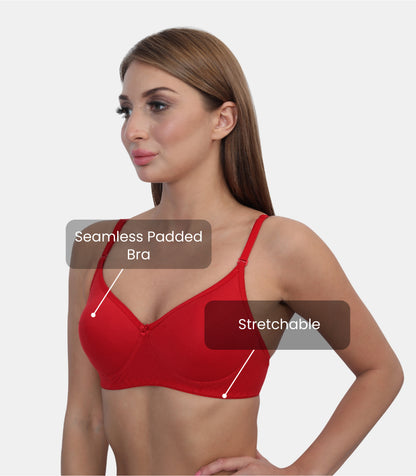 Full Coverage Padded Non-Wired Adjustable & Removable Straps Tshirt Bra