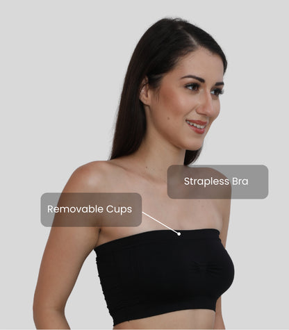 Nylon Spandex Tube Bra Everyday Wear Padded Wire Free Stretchable Strapless Bandeau Bras