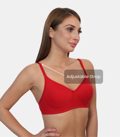 Full Coverage Padded Non-Wired Adjustable & Removable Straps Tshirt Bra