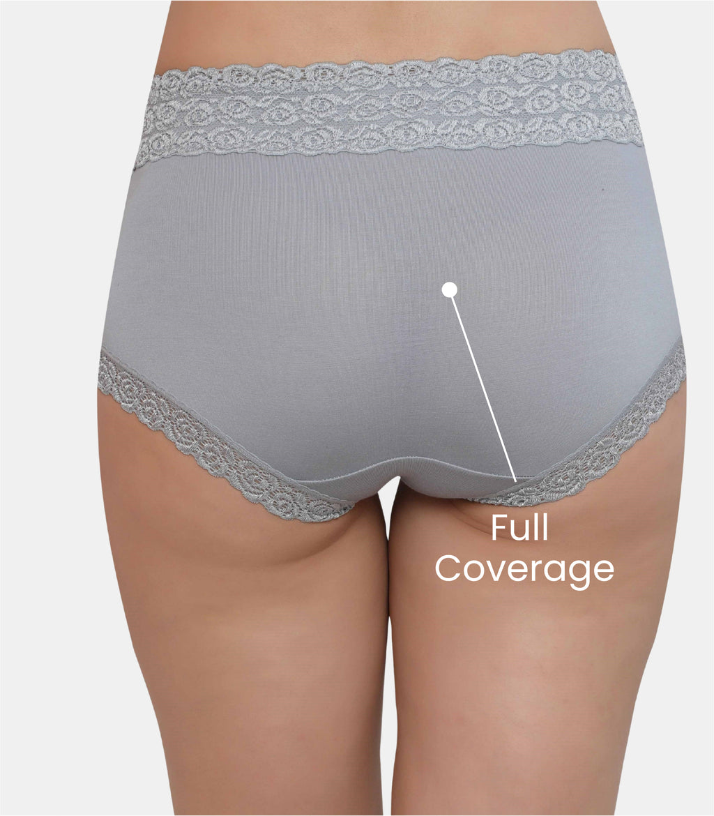 Cotton Lace Spandex Mid Rise Full Coverage Hipster Panty