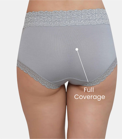 Cotton Lace Spandex Mid Rise Full Coverage Hipster Panty